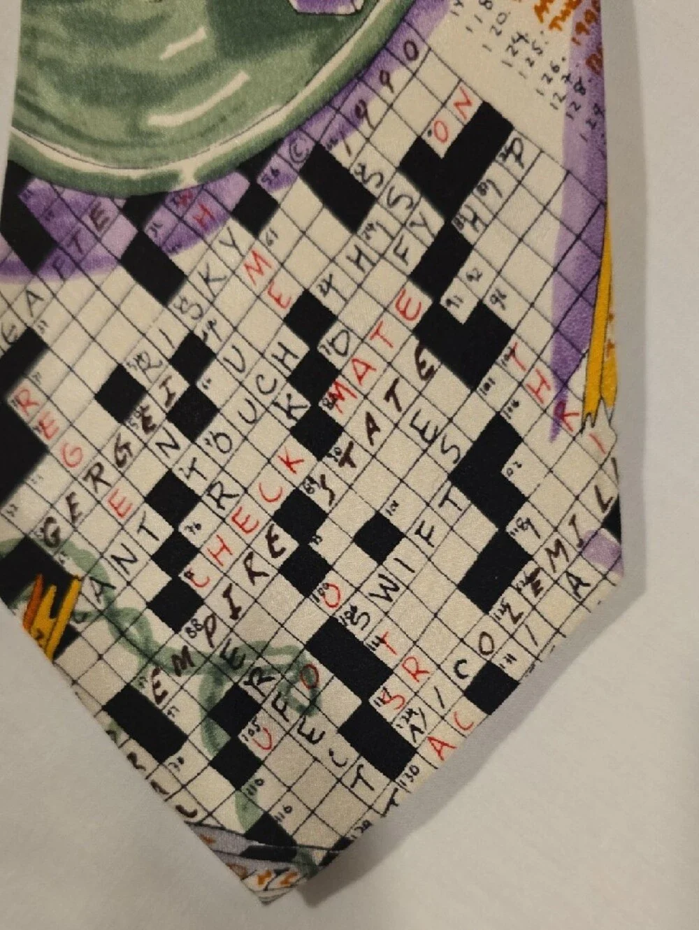 Nicole Miller Black Vintage Silk Tie with Coffee, Crossword & Colorful Motifs